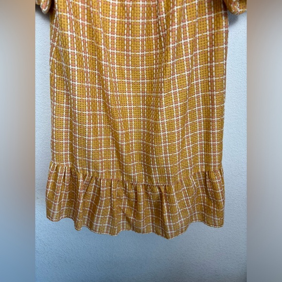 Marie Oliver Silk Blend Puff Sleeve Kaylee Dress in Desert Orange Plaid S - Picture 5 of 10